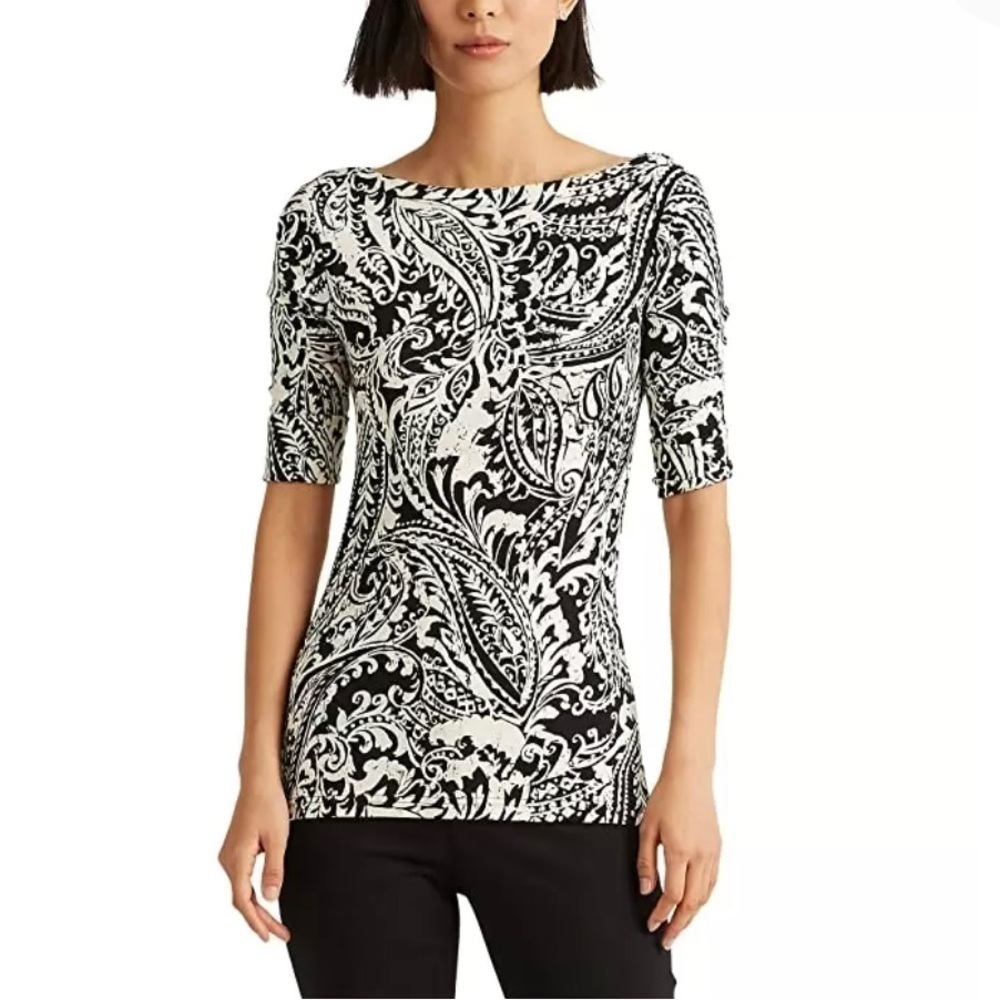Ralph Lauren Paisley Print Boat Neck Top M